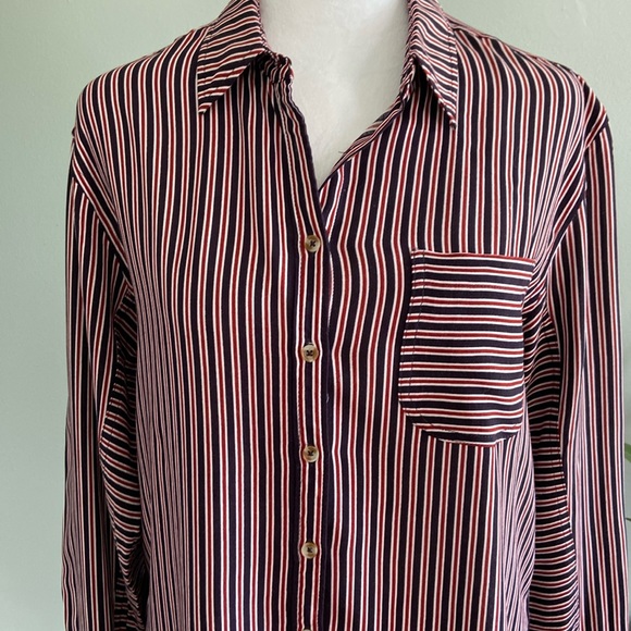 Anthropologie Maeve Striped Tunic Length Button Down EUC Size Small - Picture 2 of 8